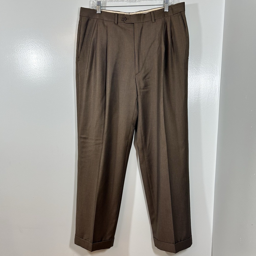 Santorelli Dress Pants Mens 36 Tobacco  Luxury Serge 100% Wool Made In Italy